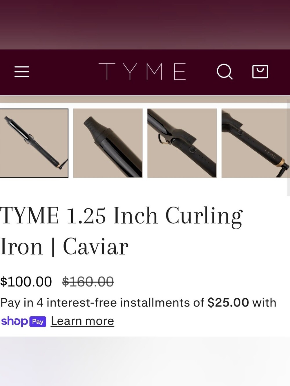 Tyme 1.25 Ceramic Curling Iron